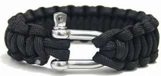 New Black Paracord 550 7 Strand Survival Bracelet Metal shackle for 