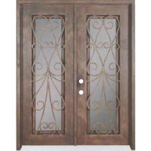 62 in. x 81in. Copper Prehung Right Hand Inswing Wrought Iron Double 