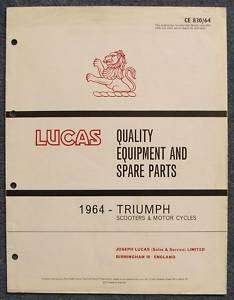 LUCAS TRIUMPH Motorcycles Spare Parts List 1964 #830/64  