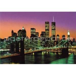 Poster Brooklyn Bridge bei Nacht (mit World Trade Center)  
