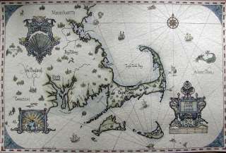   Map of Cape Cod Marthas Vineyard Boston Hand Colored 20x30  
