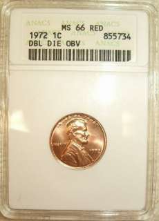 1972 Doubled Die Obverse # 1 Lincoln Cent   ANACS MS 66 RED   THE BIG 