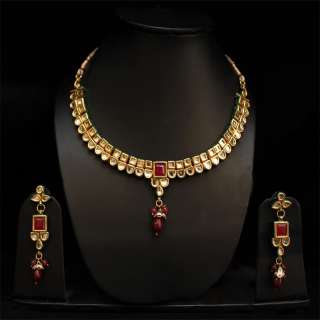 Indian Kundan Bollywood Fashion Enamel (Meenakari) Necklace Jewelry 