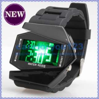 Black Electronic Unisex Colorful LED Aircraft Watch Sports Watch Cool 