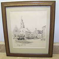 1932 SMALL TOWN VIEW DRAWING MILDRED C GREEN BUFFALO NY  