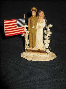 VINTAGE WWII WW2 MILITARY CHALK PLASTER BRIDE GROOM WEDDING CAKE 