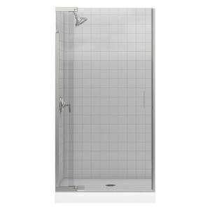   Frameless Pivot Shower Door in Vibrant Brushed Nickel with Clear Glass