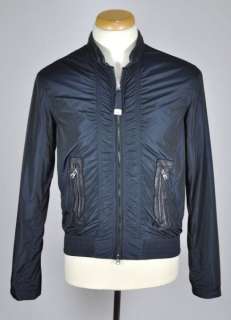 Authentic $375 Armani Jeans Leather Trim Blue Windbreaker Jacket US L 