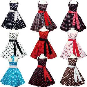 Rockabilly Kleid Petticoat 50er Neckholder Tanzkleid Pin up Polka Dots 