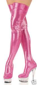 HOT PINK STILETTO HOLOGRAM THIGH BOOTS   SIZE 9  