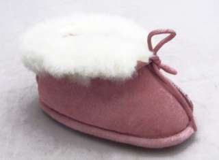 Old Friend Childs Baby Leather Sheepskin Slippers Booties Pink Med 7 