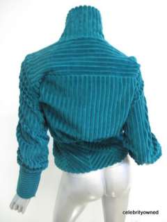 Diane Von Furstenberg Teal Thick Ribbed Abaca Jacket 2  