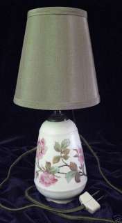 Beautiful Antique Hand Painted Pottery Lamp Linen Shade  