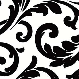 Wallpaper Designer Black Leaf Scroll on White  