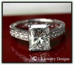 30 CT MOISSANITE RADIANT MICRO PAVE VINTAGE RING  