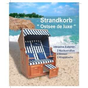 Strandkorb Ostsee de Luxe blau Kariert  Garten