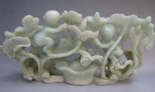 Chinese Nephrite Jade Carved Lotus & Boy Statue  