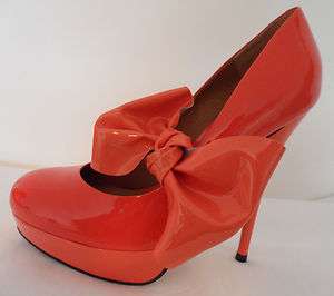 KURT GEIGER Echnicea Coral Patent Leather Bow Platform Shoes   Size 8 