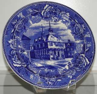 Antique Wedgwood Blue & White Plate Boston Town House  