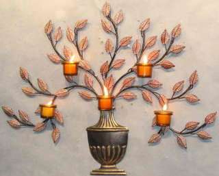 Contemporary Metal Wall Art Autumn Leaves In Urn T Light