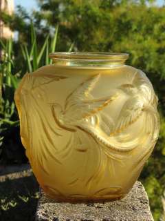   Enorme Vase Verlys Les oiseaux de Paradis 1930 verre