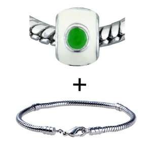  Round Green And White Enamel European Beads Bracelet Fits 