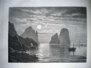 Capri Faraglioni incisione xilografica originale 1882  