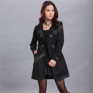 New Womens Long Sleeve Slim Fit Trench Double Breasted Coat Jacket 