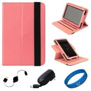  SumacLife Pink Textured Leather Folio Case Cover with Fold 