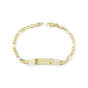    14k Yellow White Gold Two Tone Cross ID Chain Bracelet Jewelry