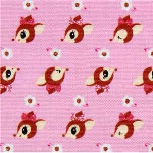 pink deer Kokka oxford cloth fabric kawaii Japan (Sold in multiples of 