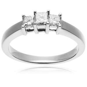  14k White Gold Princess Cut 3 Stone Diamond Ring (1/2 cttw 