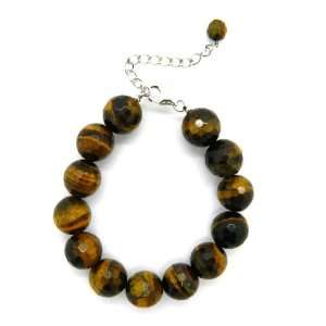   Silver Yellow Tigers Eye Faceted Bead Bracelet 6.5 inches Jewelry