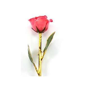   FLOWER Natural Pink Rose 12in Stem Gold Plated Patio, Lawn & Garden