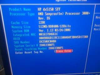 HP COMPAQ DX5150 SFF AMD SEMPRON 3000+ 512MB 40GB DVD  