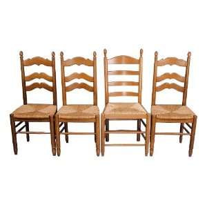 Set of Four Antique Oak Ladderback Dining Chairs:  Home 