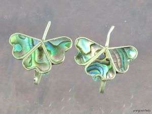 VINTAGE MEXICAN STERLING SILVER TAXCO ABALONE EARRINGS  