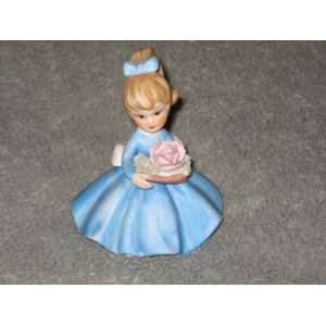 Vintage Napco Porcelain Miniature 3 Inch Girl w/ Blue Dress Figurine C 