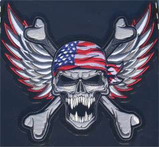 USA American Flag SKULL PATCH 11 inches XL Motorcycle Jacket Back 