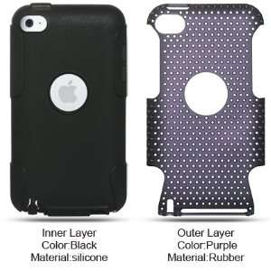  Apple Ipod Touch 4 Hybrid Case Black Soft Skin + Purple 