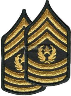 Olive & Gold US Army Command Sergeant Major E 9 CSM Insignia Patch Set