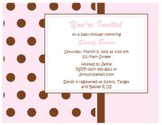PINK AND BROWN DOTS BABY SHOWER INVITATIONS  