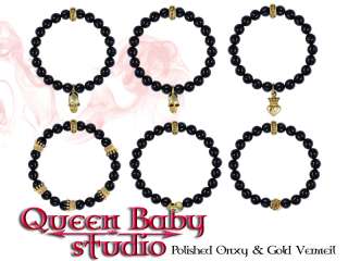 King QUEEN Baby polished ONYX 8mm Bead Bracelet 18k  