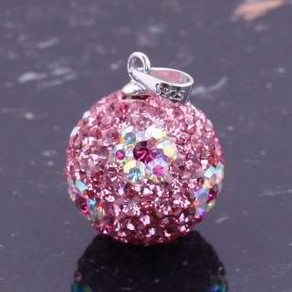   Pink Flower Czech Crystal Disco Ball Pendant Charm Beads Fit Necklace