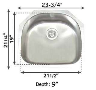 23 3/4 16 Gauge D Shape Undermount Stainless Steel Kitchen Sink 