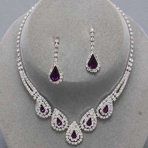   Jewelry Bridal Purple Clear Crystal Costume Jewelry Necklace Earrings