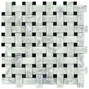  Basketweave pillowed tile in white carrera / roudy black 