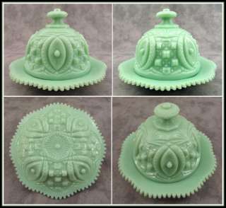 JADEITE GREEN GLASS Large ROUND DOMED BUTTER DISH  