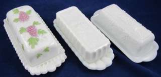 Vintage MILK GLASS BUTTER DISHES Westmoreland Grape Bunches Leaf 