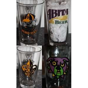 New Orleans Signature Beer Pint Glasses  Celtic Gold & Black Fleur de 